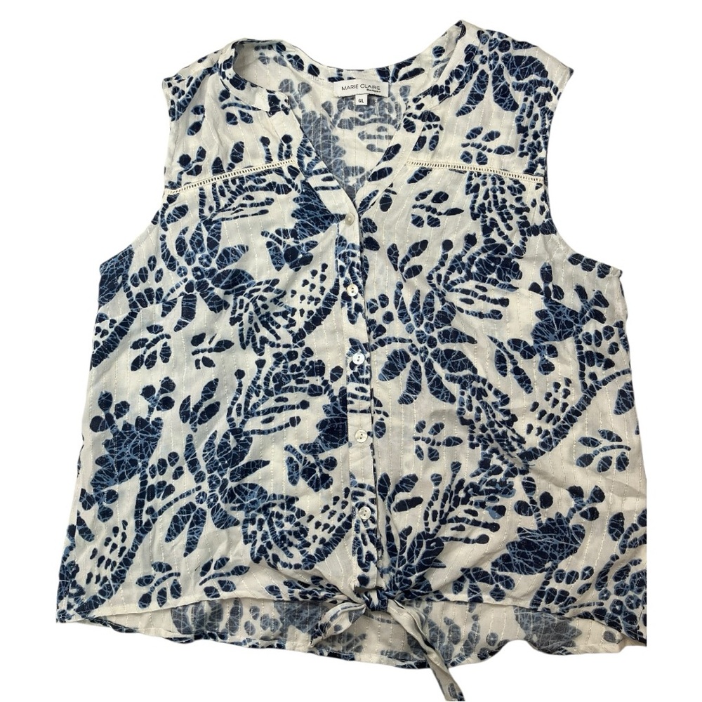 MARIE CLAIRE women’s sleeveless shirt blue print with gold and silver thread